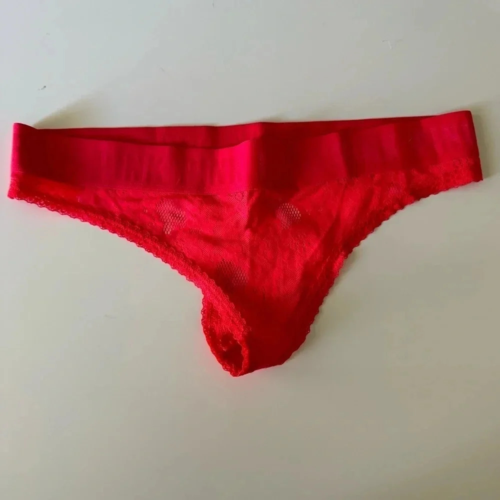 Victoria’s Secret PINK Logo band Lace Thong Panties Size Large